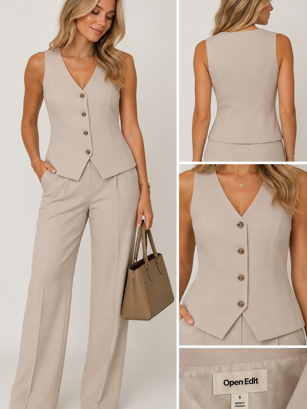 Open Edit Women's Beige Tailored Vest